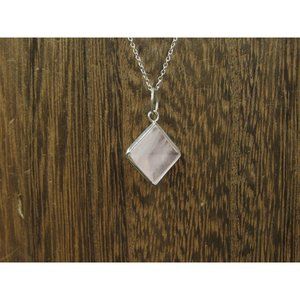 18 Inch Sterling Silver Odd Shape Rose Quartz Stone Pendant Necklace